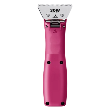 Emerge Clipper Pink with Wide 30 Blade by Andis,"Pink clipper with wide metal blade, front view"