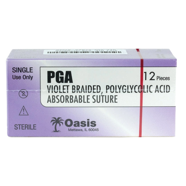 PGA Violet Braided Polyglycolic Absorbable Suture,"Purple suture box front view"