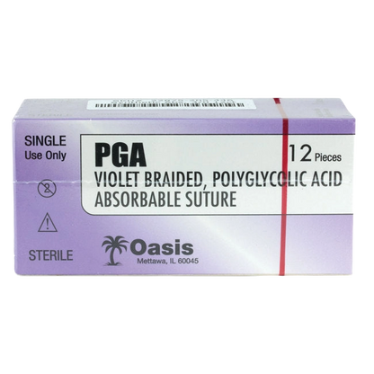PGA Violet Braided Polyglycolic Absorbable Suture,"Purple suture box front view"