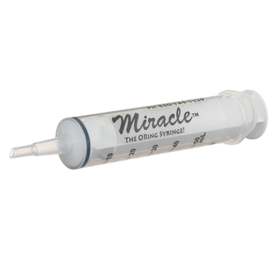 Miracle Nipple O-ring Syringe,"Clear syringe with tapered tip and plunger"