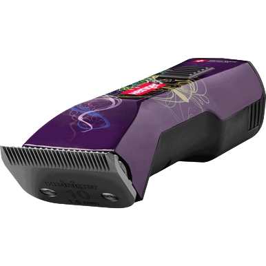 Purple Saphir Cordless Clipper Two Batteries by Heiniger and FREE Blade,"Purple cordless clipper with metal blade, angled front view"
