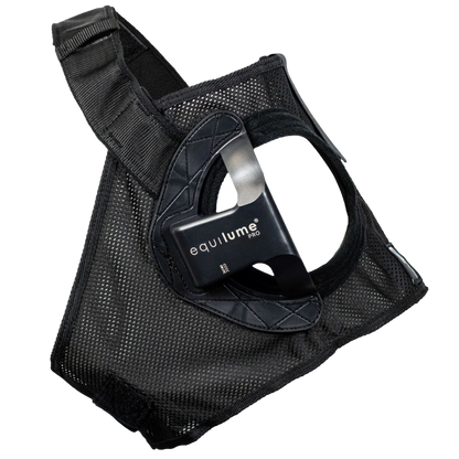 Equilume Light Mask,"Black mesh horse mask with attached light module"