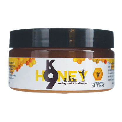 K9 Honey,"Amber jar with black lid and front label"