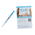 ProID® ISO Microchips,"Blue microchip injector beside registration card"