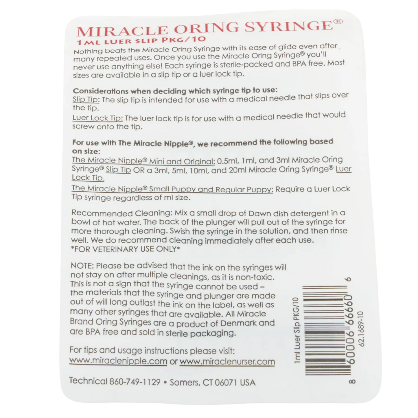 Miracle Nipple O-ring Syringe,"Back of package with usage instructions and barcode"