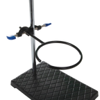 Support Stand and Ring for embryo filters,"Black support stand with circular ring clamp and base"