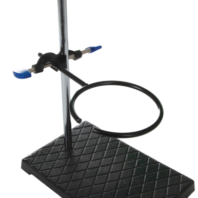 Support Stand and Ring for embryo filters,"Black support stand with circular ring clamp and base"