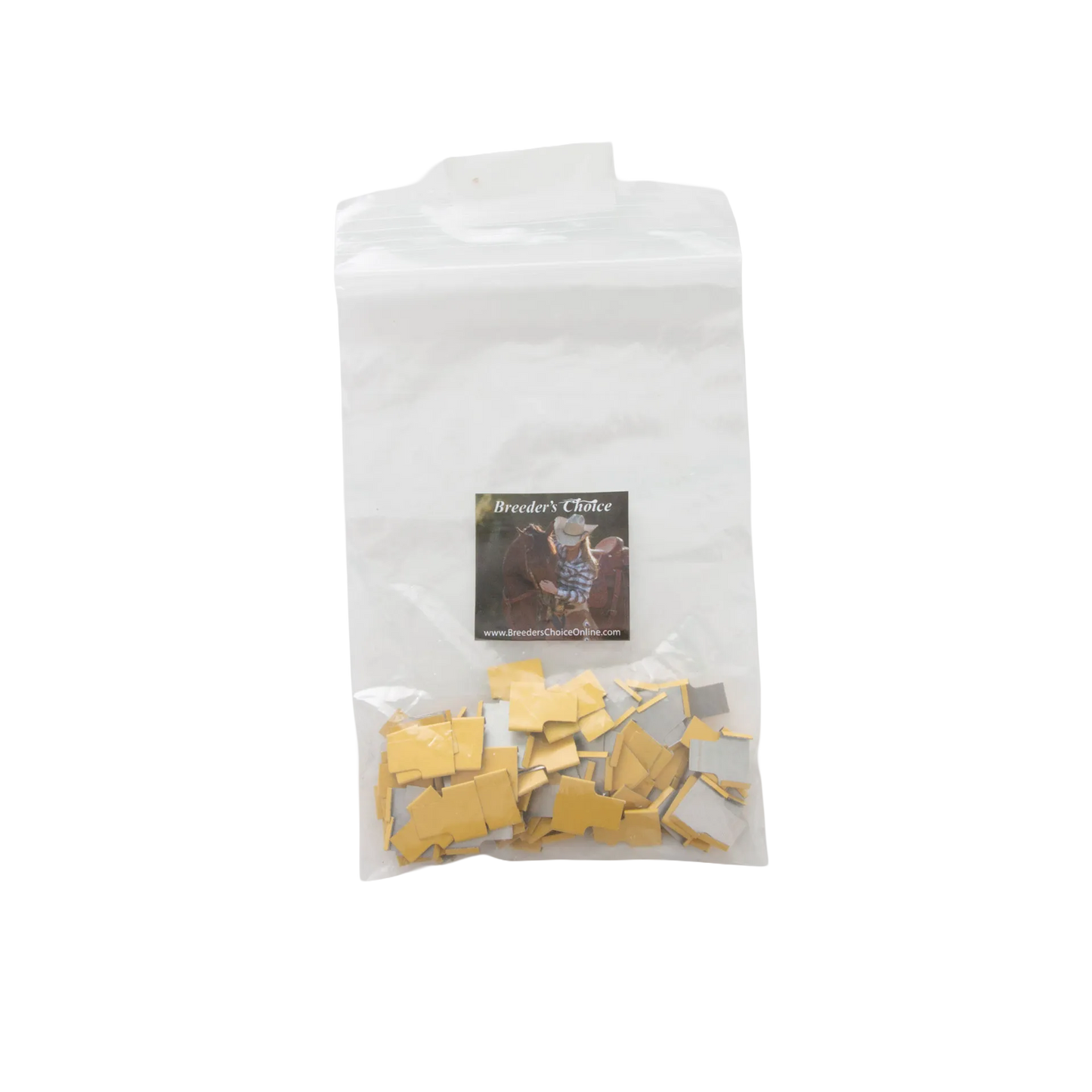 Cane Tabs,"Clear plastic bag with yellow and gray adhesive tabs"