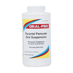 Pyrantel Pamoate Suspension, 50mg,"White bottle with screw cap and front label"