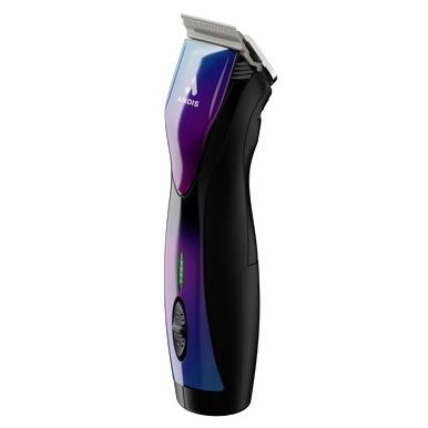 Pulse ZR II - Purple Galaxy Limited Edition Clipper by Andis,"Purple and black cordless hair clipper, angled side view"