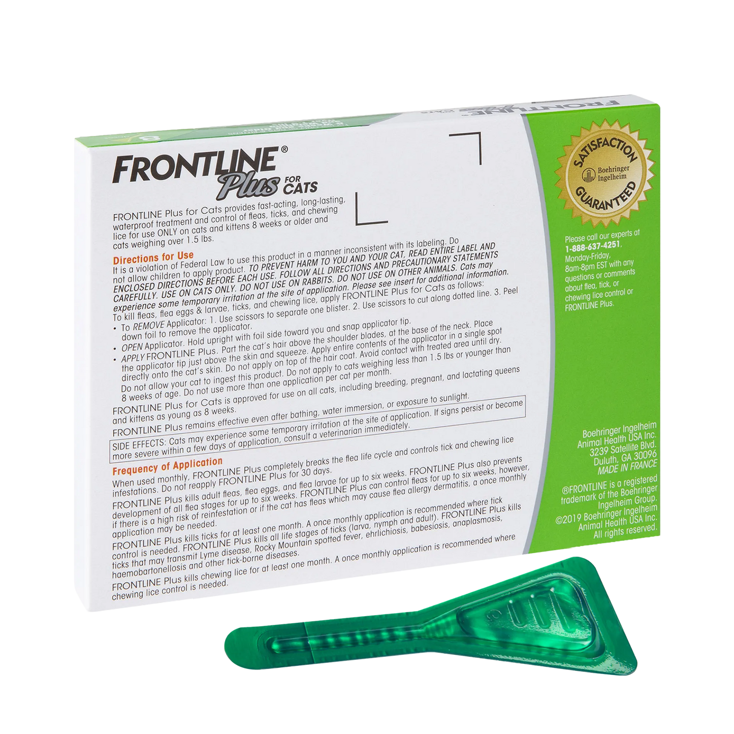 Frontline® Plus for Cats,"Back of box with green applicator vial"