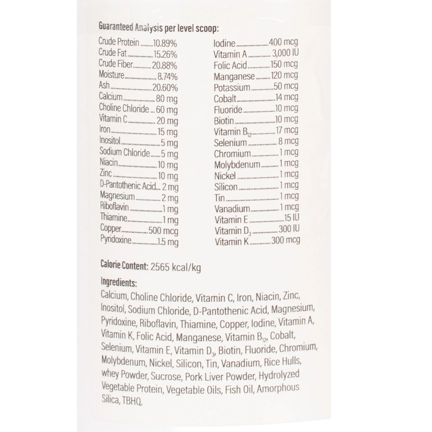 Doc Roy's® Daily Care Extra Canine,"Back label with ingredients and guaranteed analysis panel"