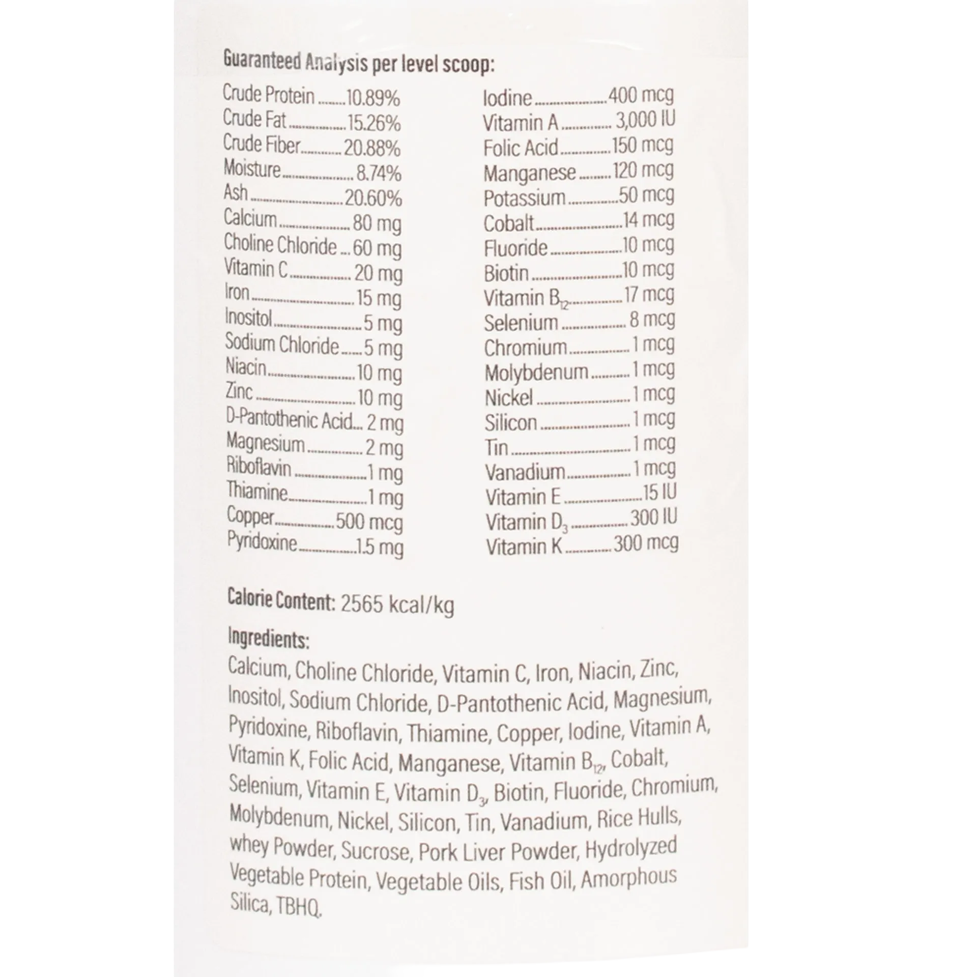 Doc Roy's® Daily Care Extra Canine,"Back label with ingredients and guaranteed analysis panel"