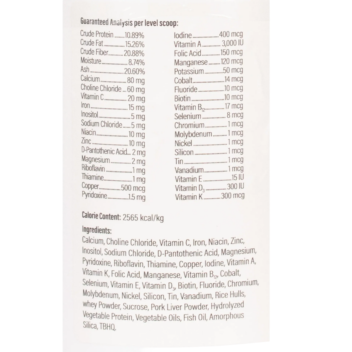 Doc Roy's® Daily Care Extra Canine,"Back label with ingredients and guaranteed analysis panel"
