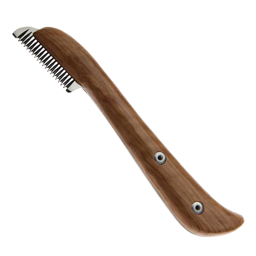 Aaronco Medium Stripping Knife,"Wood-handled stripping knife with serrated metal blade"