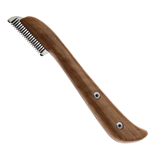 Aaronco Medium Stripping Knife,"Wood-handled stripping knife with serrated metal blade"