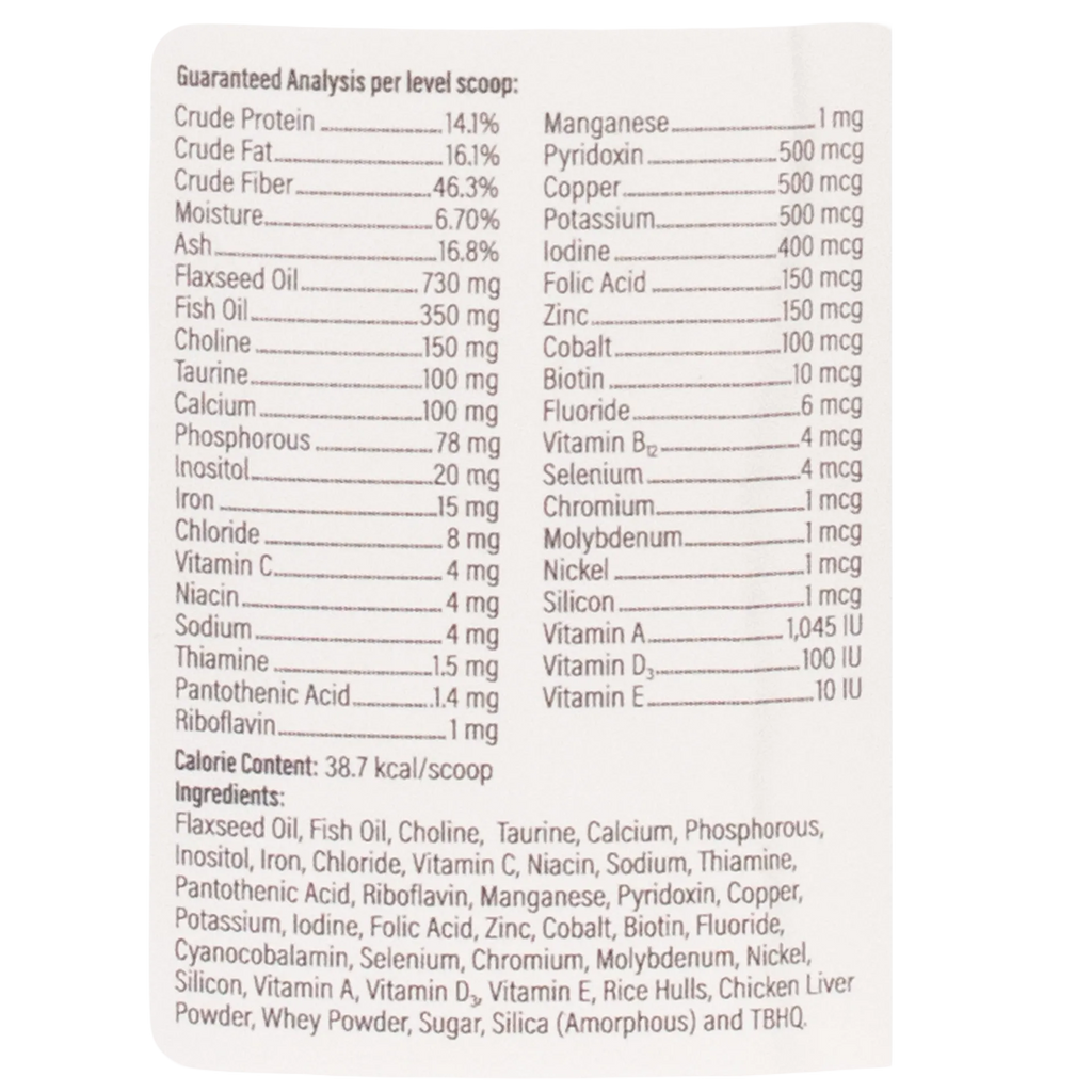Doc Roy's® Daily Care Feline,"Back label with ingredients and guaranteed analysis panel"