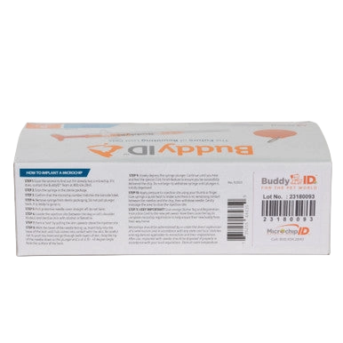 BuddyID®  ISO Microchip,"Product box back panel with label and barcode"