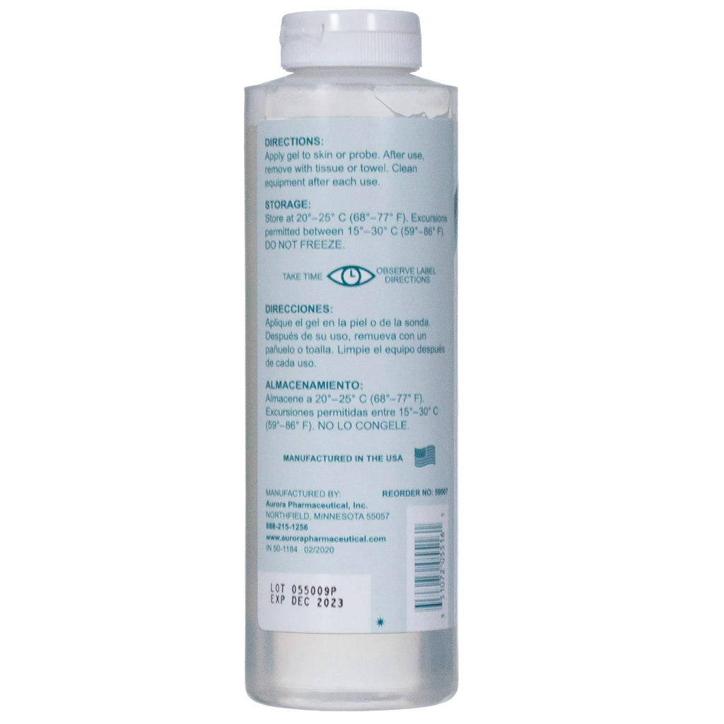 Ultrasound Gel,"White bottle with screw cap, back label view"