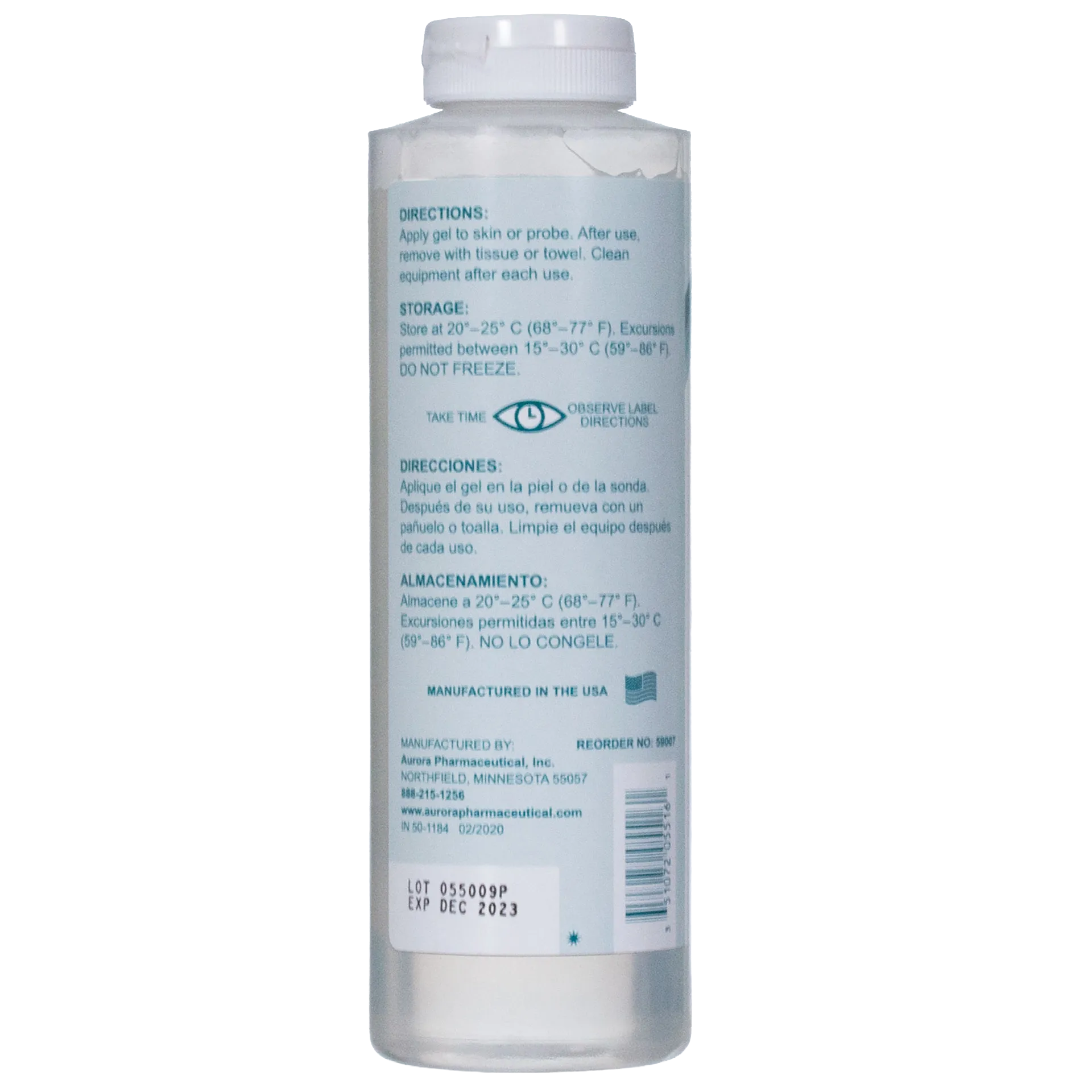 Ultrasound Gel,"White bottle with screw cap, back label view"