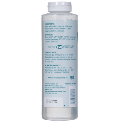 Ultrasound Gel,"White bottle with screw cap, back label view"