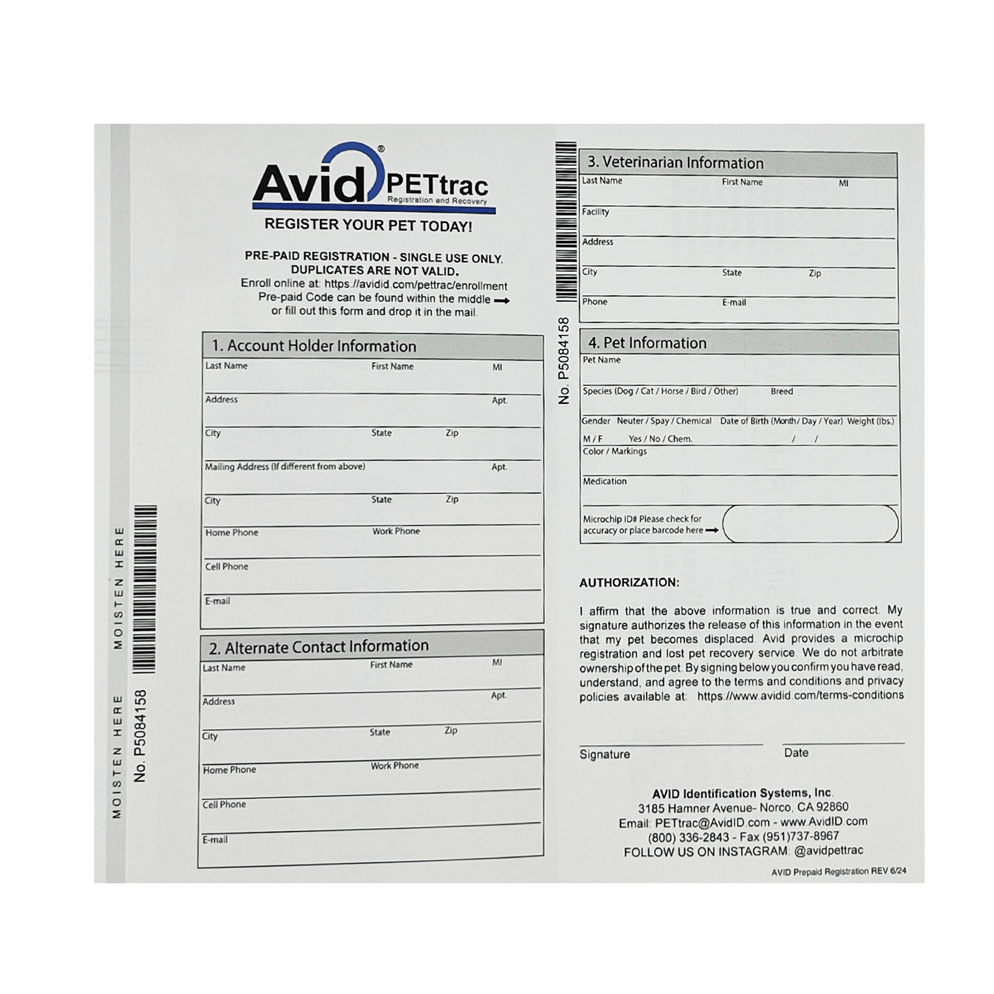 Avid Microchip Registration Forms