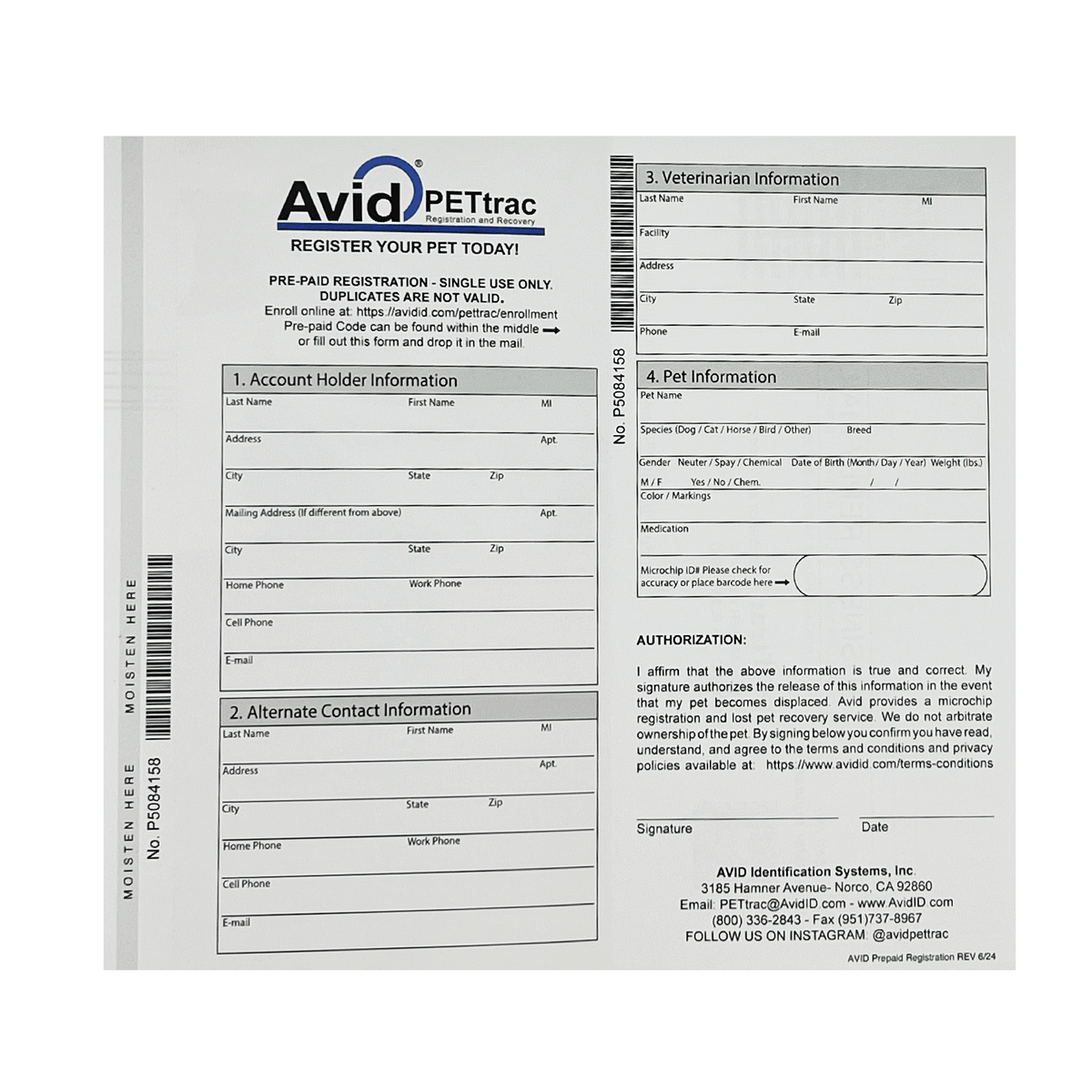 Avid Microchip Registration Forms