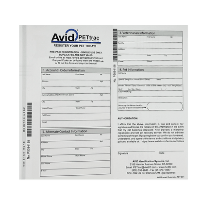 Avid Microchip Registration Forms