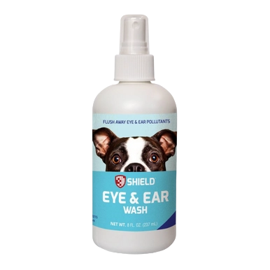 Eye & Ear Wash Spray by Shield,"White spray bottle with clear cap and blue label"