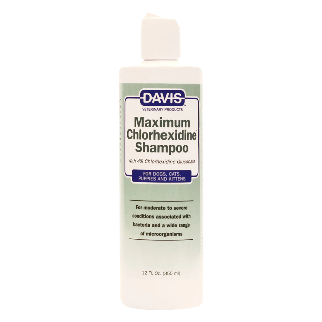 Maximum Chlorhexidine Shampoo,"White shampoo bottle with flip-top cap and green front label"