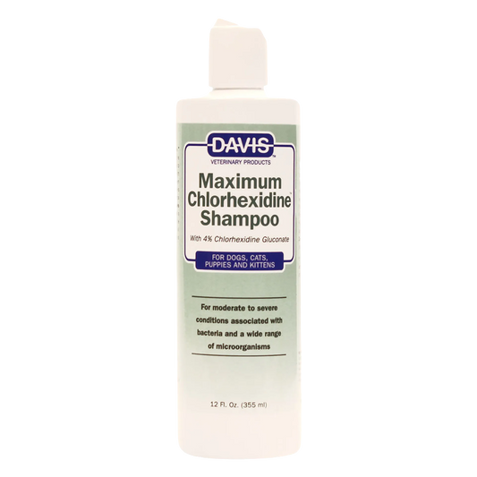 Maximum Chlorhexidine Shampoo,"White shampoo bottle with flip-top cap and green front label"