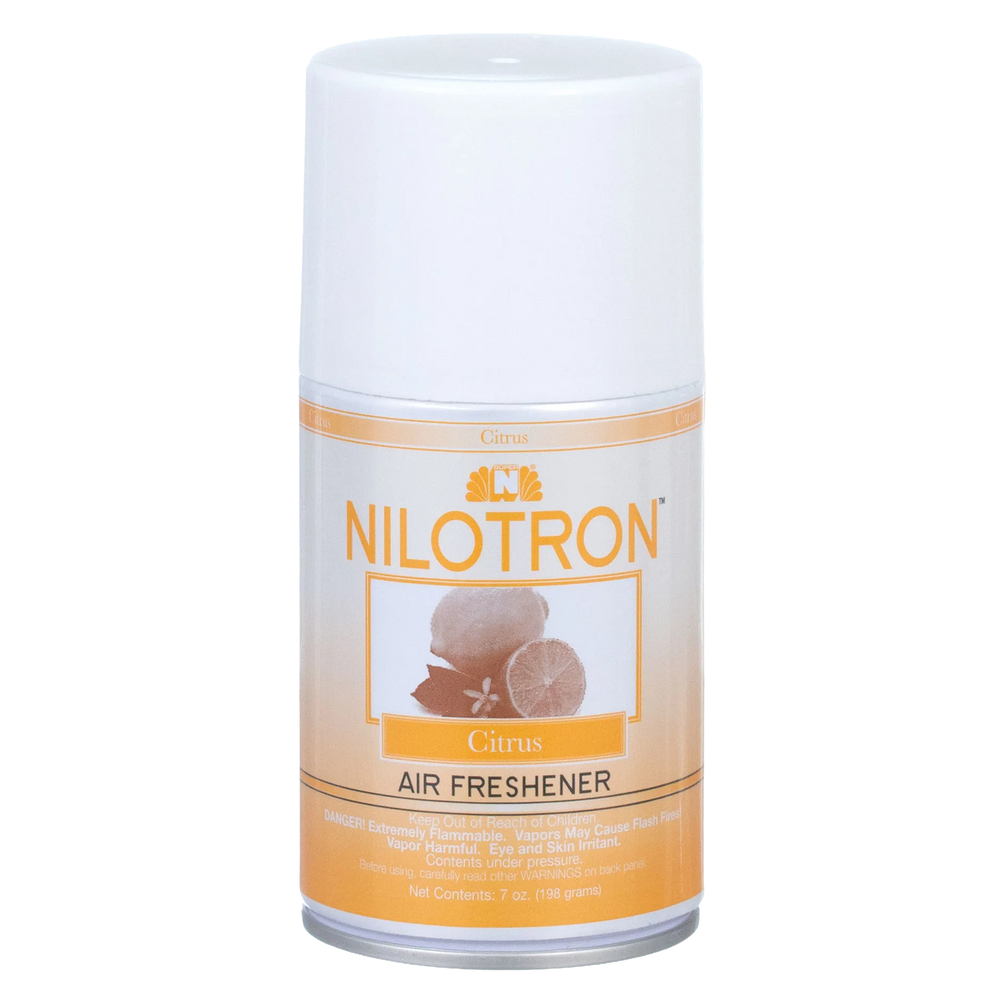 Nilodor Nilotron™ Designer Aerosols,"Aerosol can with white cap and citrus label"