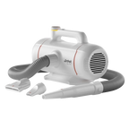 Harmony Neck Dryer and Twin Titan Force Dryer by JirPet,"White pet dryer with hose and nozzle attachments"