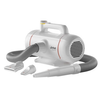 Harmony Neck Dryer and Twin Titan Force Dryer by JirPet,"White pet dryer with hose and nozzle attachments"