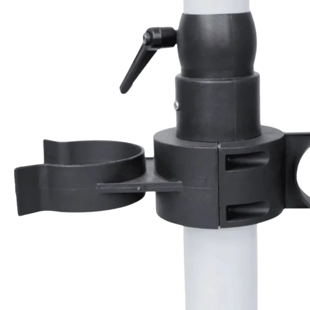 Duo-Sprint Dryer with Movable Dryer Stand by Waggz,"Black clamp mount with attached holder on white pole"