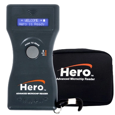Hero™ Universal Microchip Scanner,"Handheld scanner with carry case and wrist strap"