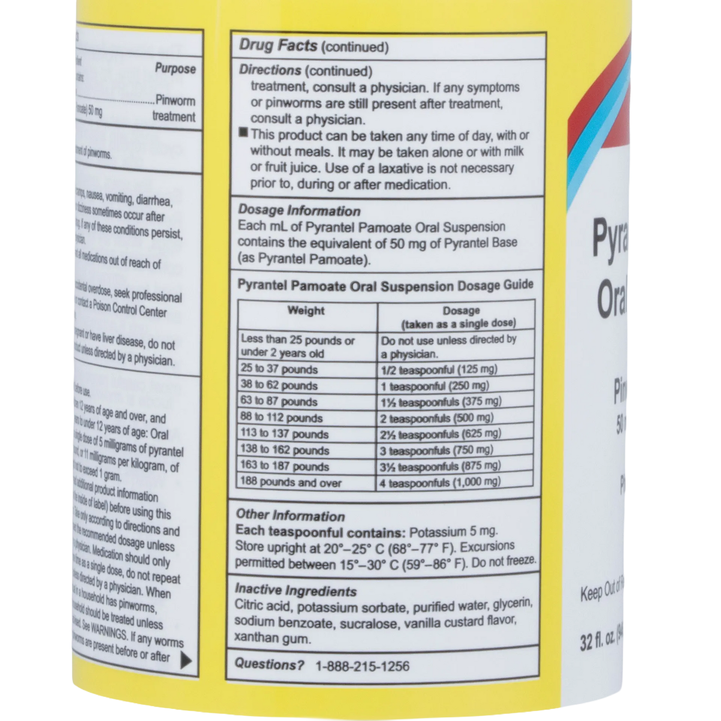 Pyrantel Pamoate Suspension, 50mg,"Bottle side label with dosage chart and directions panel"