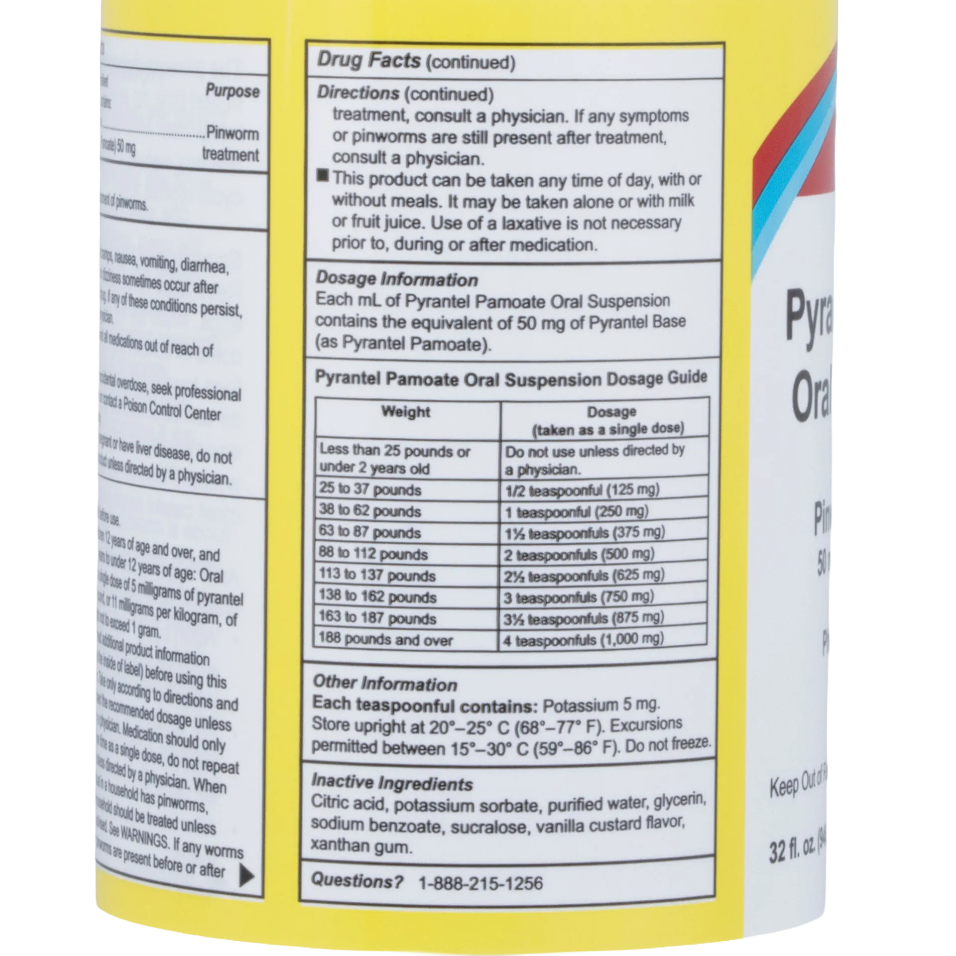 Pyrantel Pamoate Suspension, 50mg,"Bottle side label with dosage chart and directions panel"