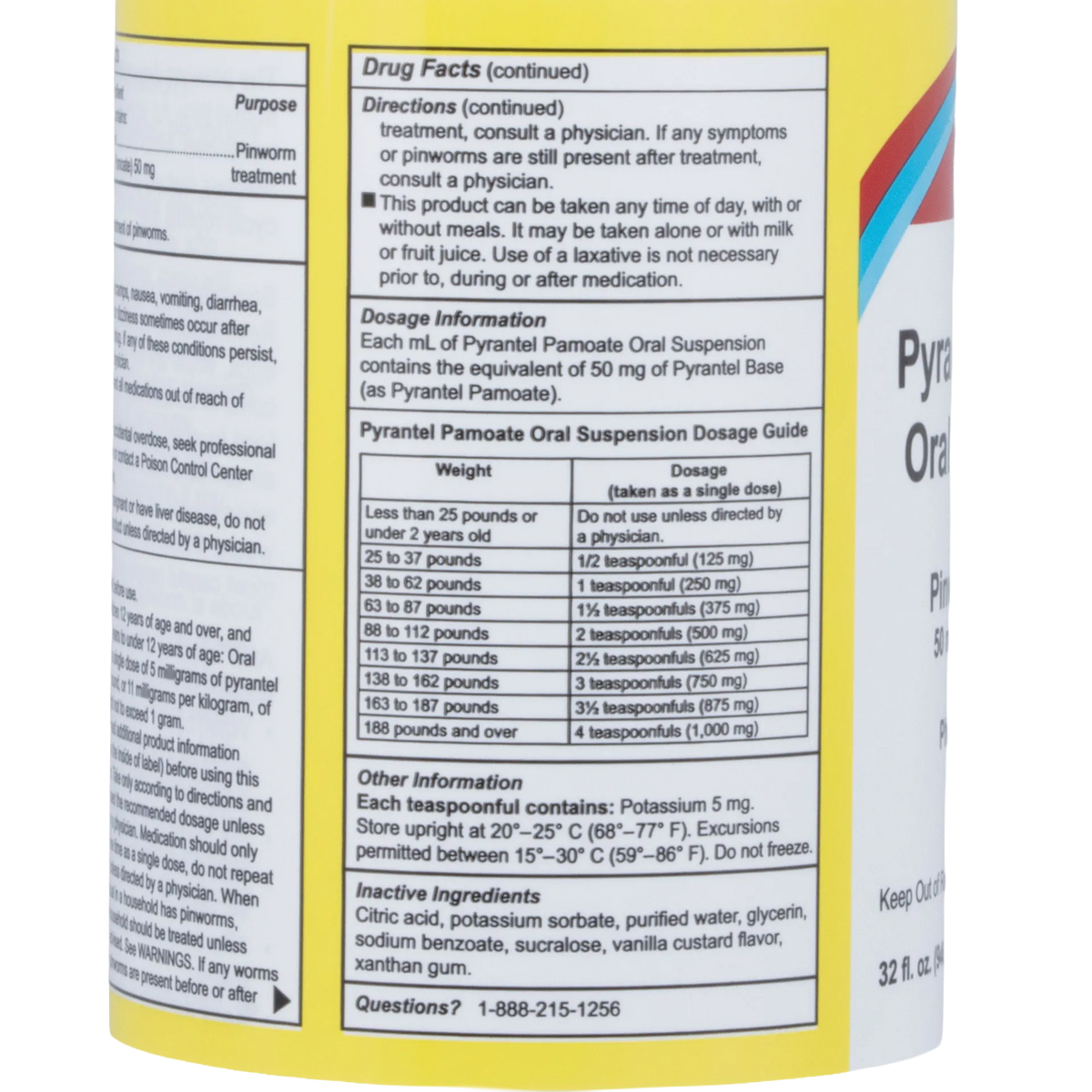 Pyrantel Pamoate Suspension, 50mg,"Bottle side label with dosage chart and directions panel"