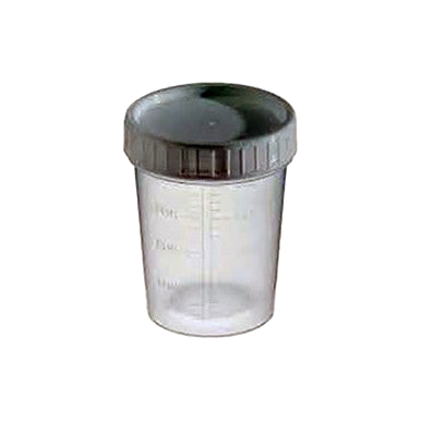 Specimen Cup,"Clear specimen cup with black screw-on lid"
