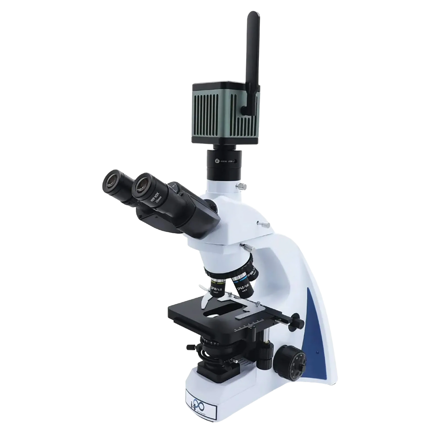 MegaVID WiFi 12MP Camera,"Microscope with mounted camera and vertical antenna"