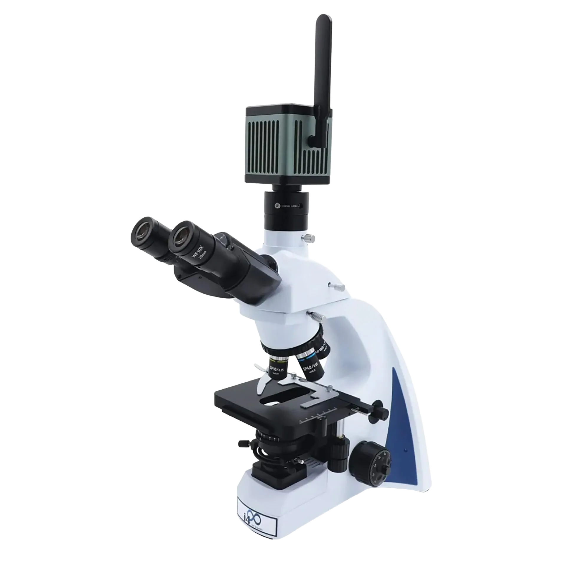 MegaVID WiFi 12MP Camera,"Microscope with mounted camera and vertical antenna"