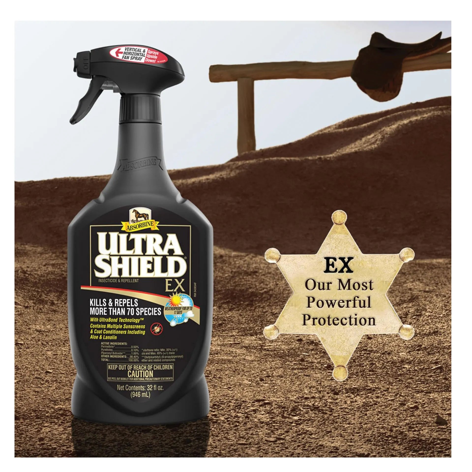 UltraShield® EX Insecticide & Repellent,"Black trigger spray bottle with sheriff badge graphic"