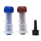 Udderly EZ Horse Milker,"Two white cylinder inserts with blue and red caps and black rubber piece"