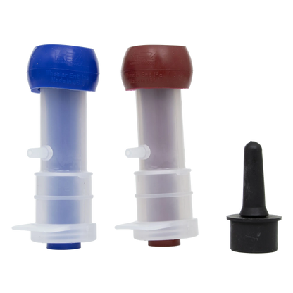 Udderly EZ Horse Milker,"Two white cylinder inserts with blue and red caps and black rubber piece"