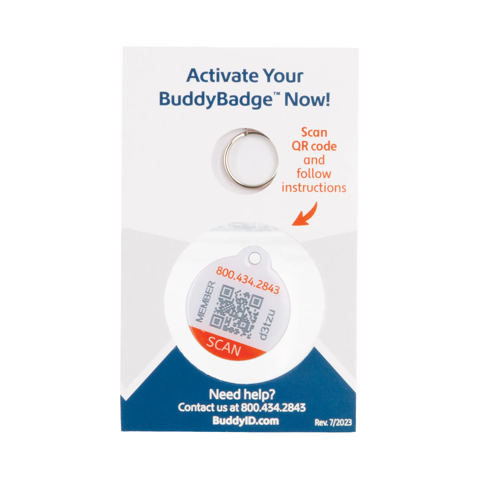 BuddyID® BuddyBadge® Collar Tag with Registration,"Round collar tag on retail display card with key ring"