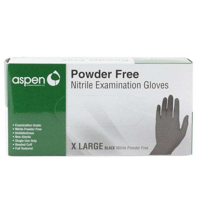 Aspen Black Nitrile Gloves,"Glove box with black glove illustration, X-large"