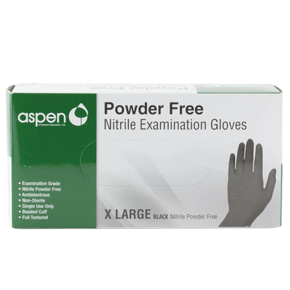 Aspen Black Nitrile Gloves,"Glove box with black glove illustration, X-large"