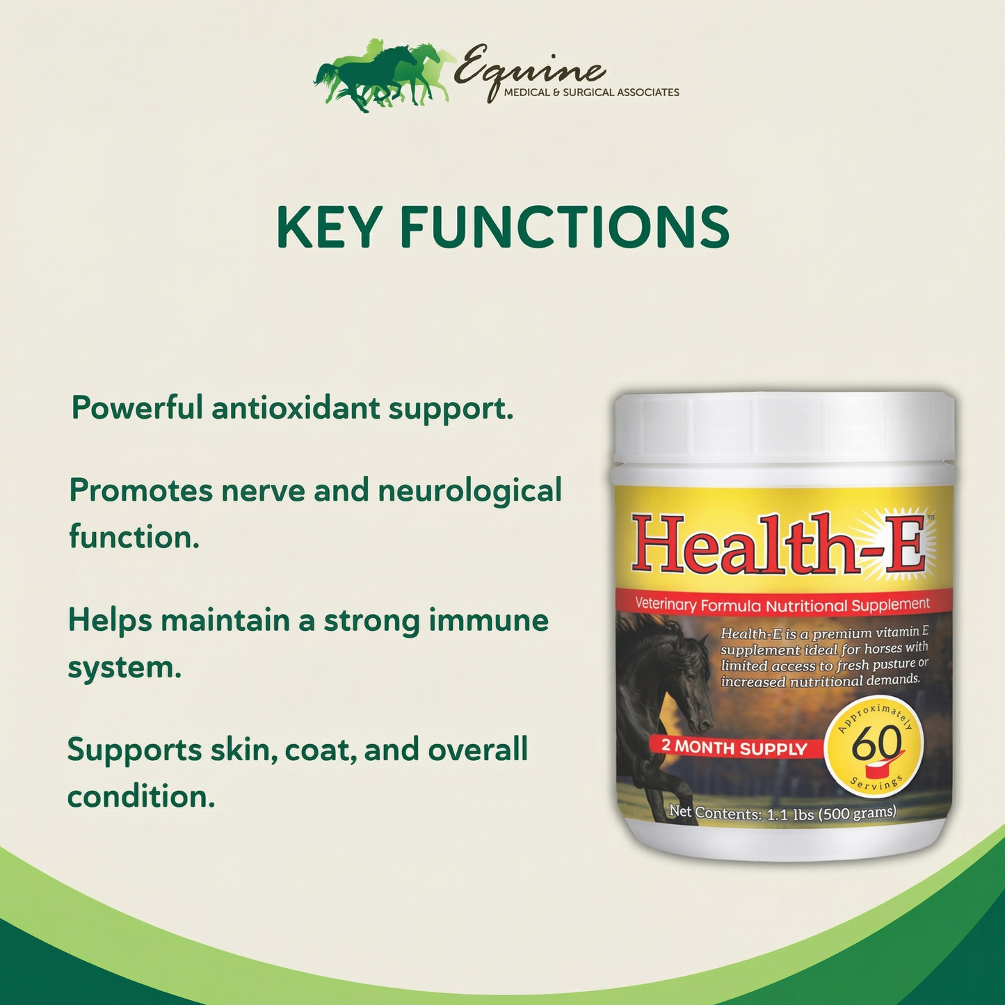 Health E™,"White supplement tub with yellow label and key functions graphic"