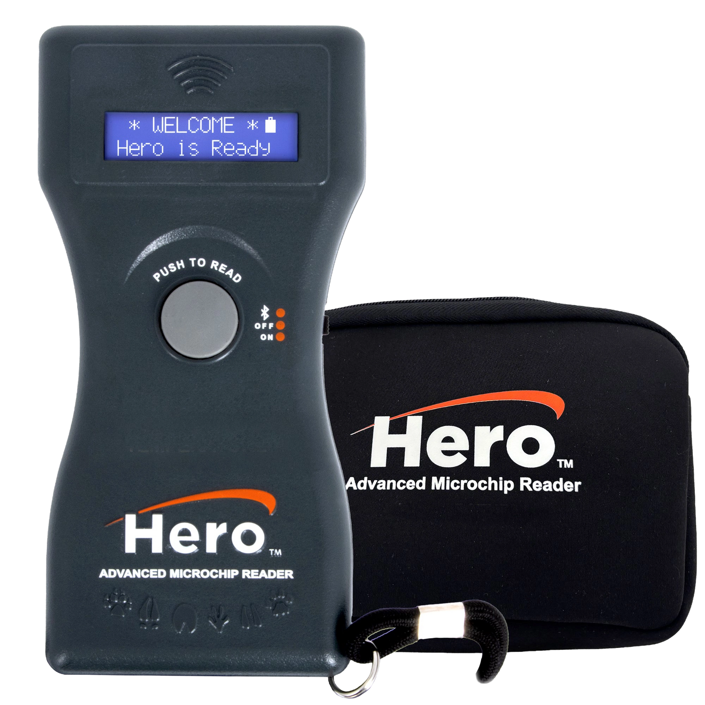 Hero™ Universal Microchip Scanner,"Handheld scanner with display screen and zip case"